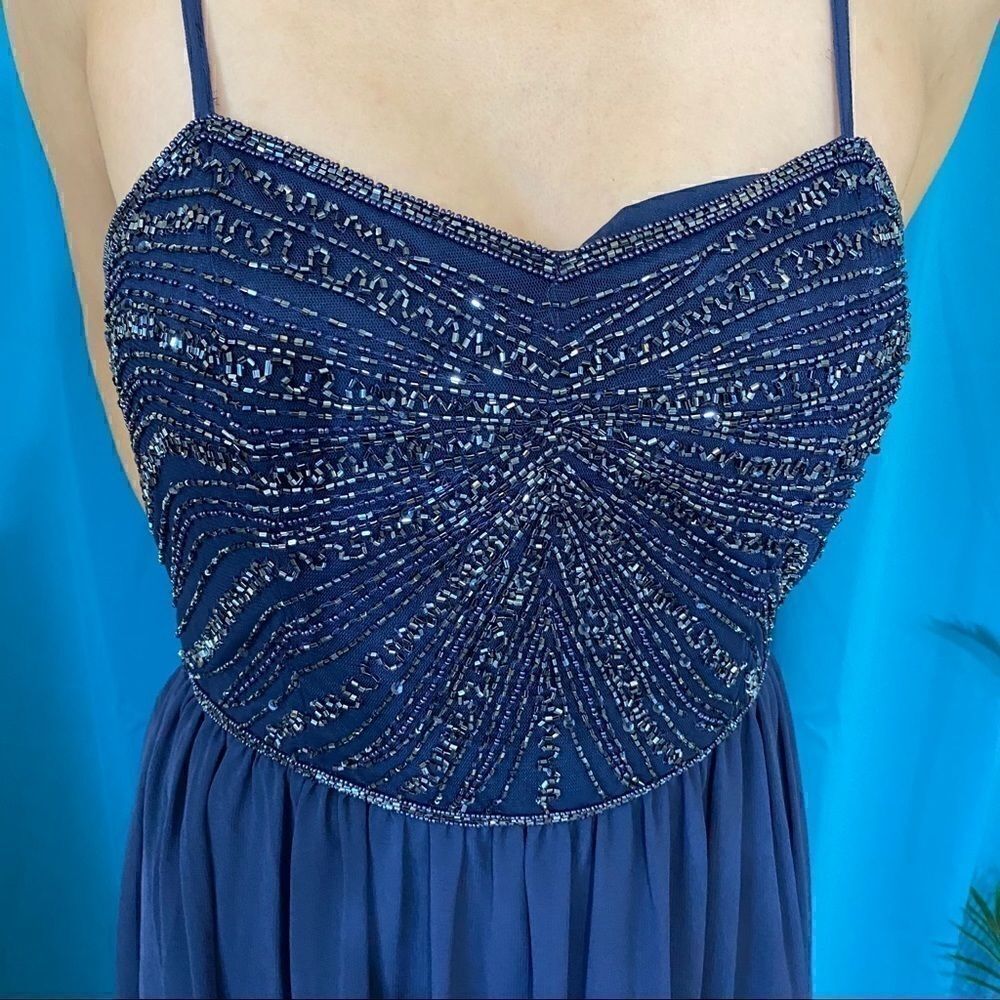 David’s Bridal navy blue beaded top dress - Picture 4 of 5